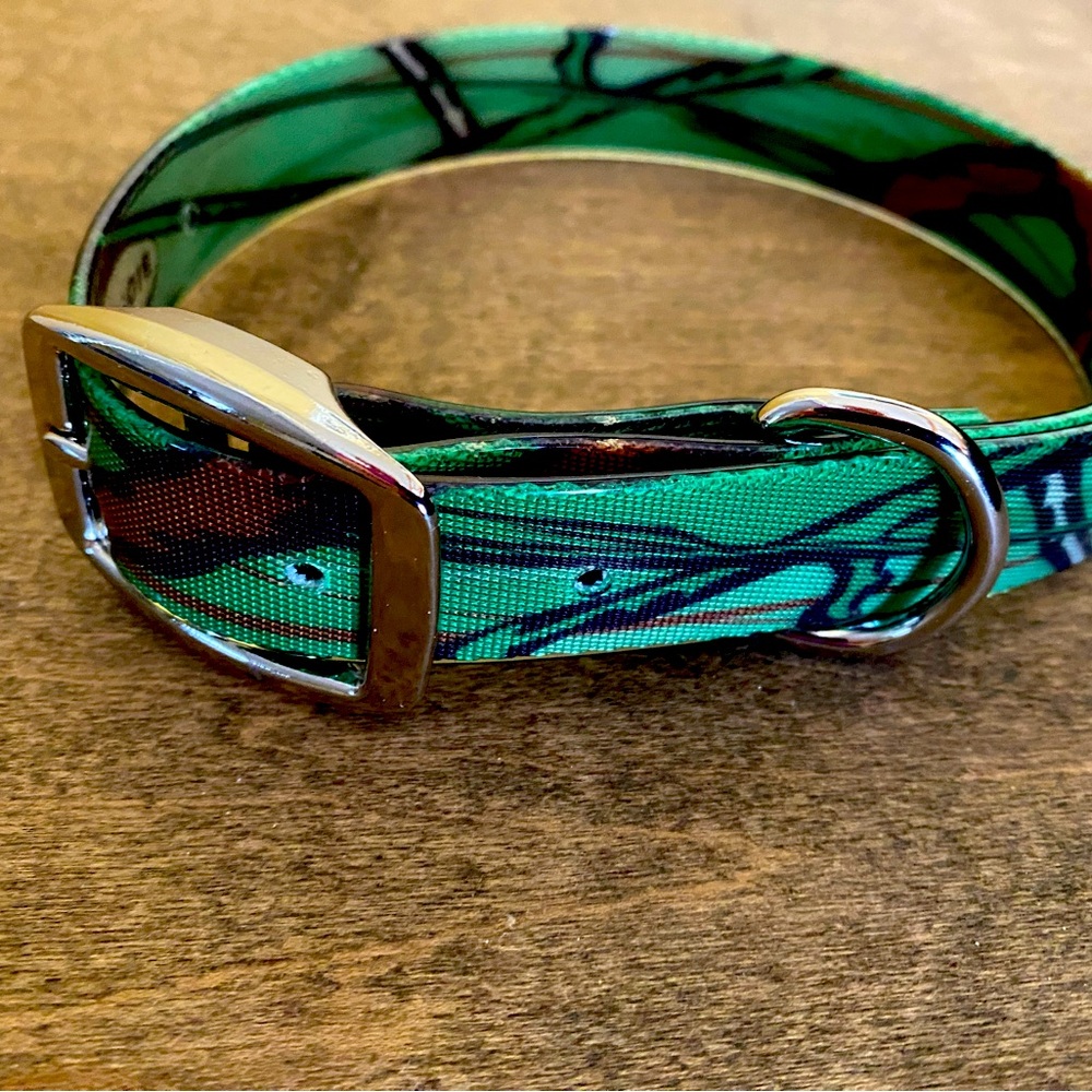 Dog collar coated biothane green camo print Handcrafted NWT